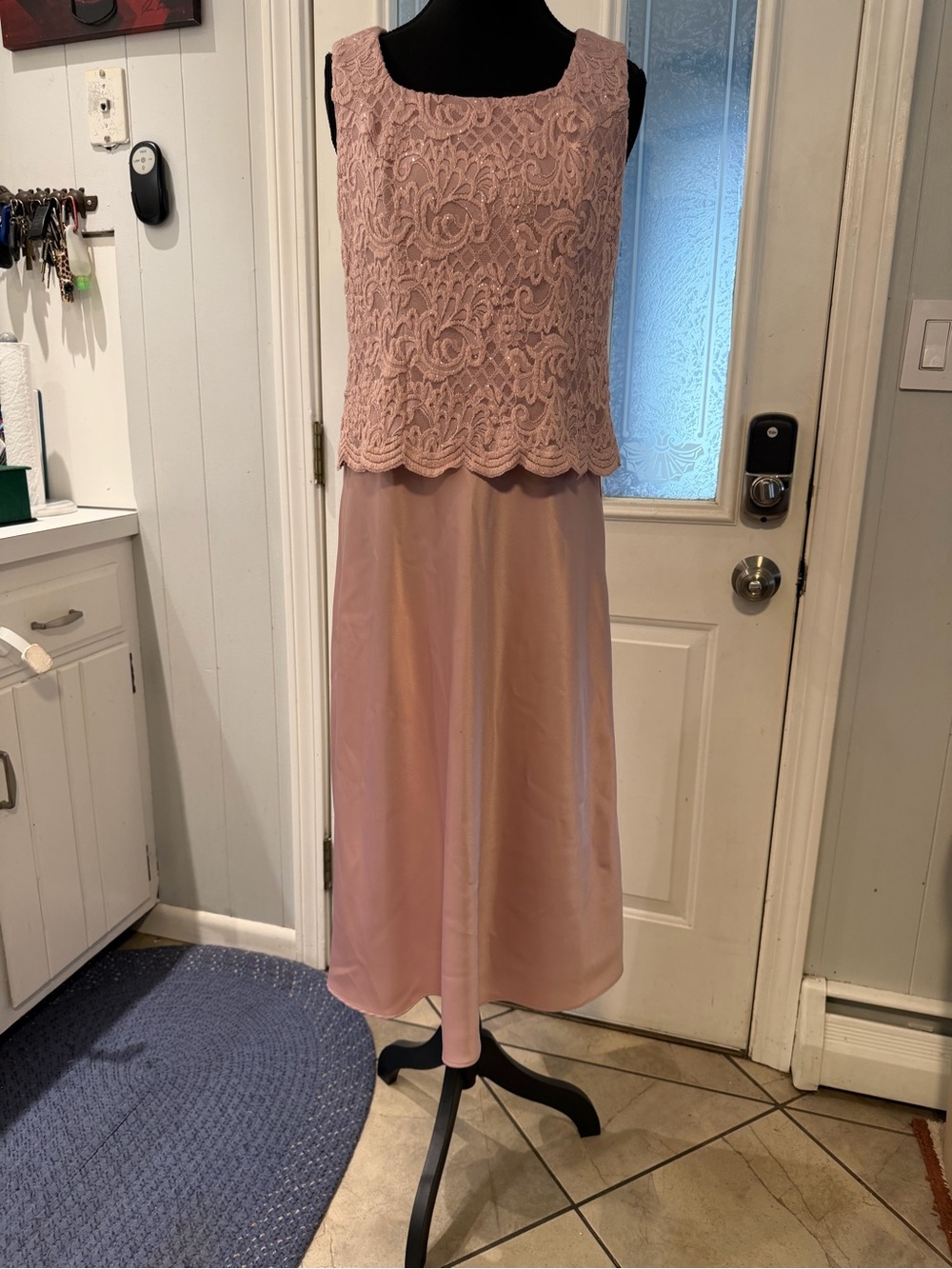 Alex Evenings Dusty Rose Lace Top Midi Dress